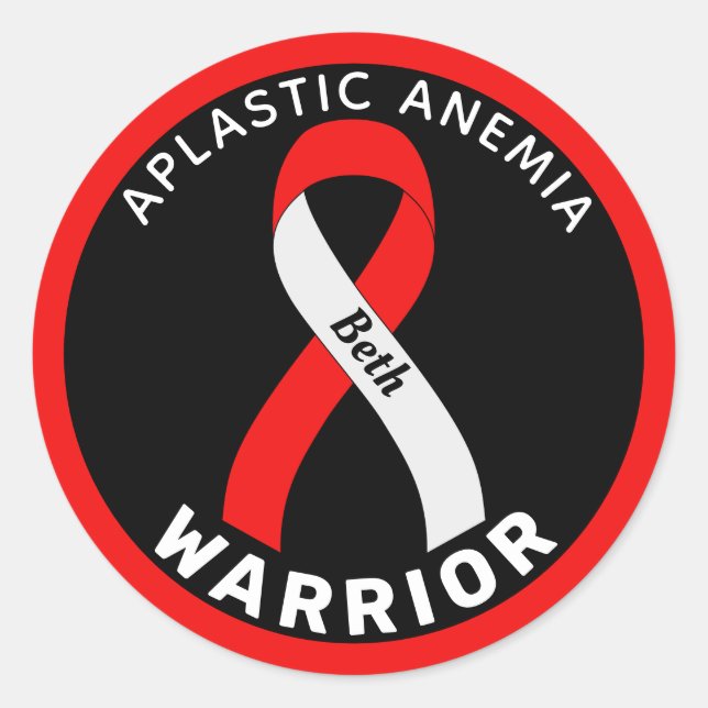Aplastic Anämia Warrior Ribbon Black Round Sticker (Vorderseite)