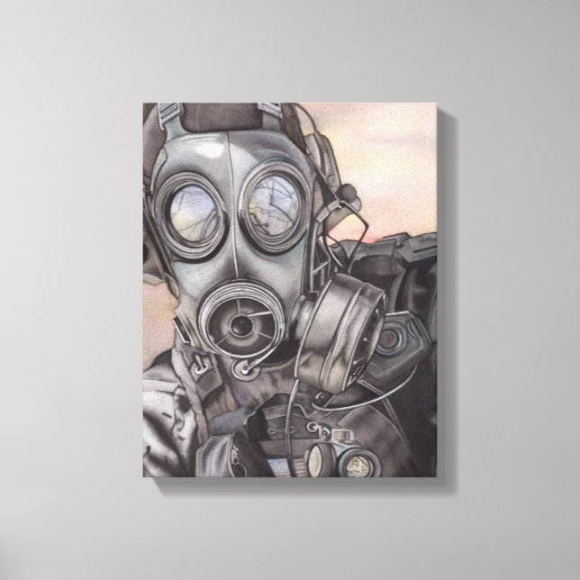 Apokalypse Prepper in Gasmaske Art Piece Leinwanddruck (Vorderseite)