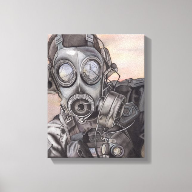 Apokalypse Prepper in Gasmaske Art Piece Leinwanddruck (Vorderseite)