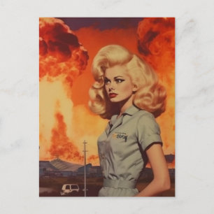 Apokalyptische blonde Vintage-Frau Postkarte