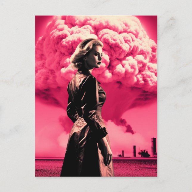 apokalyptische Blondine mit rosa Wolke Postkarte (Vorderseite)