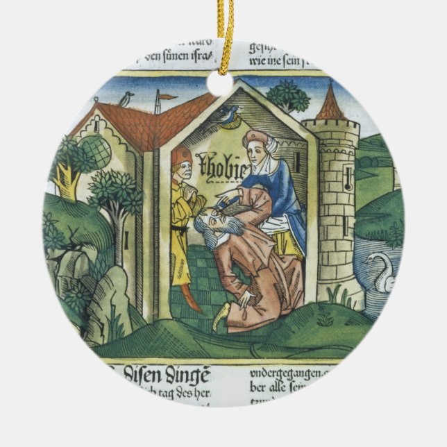 Apokryphen: Tobit ist durch den Dung des Spatzen Keramik Ornament (Vorne)