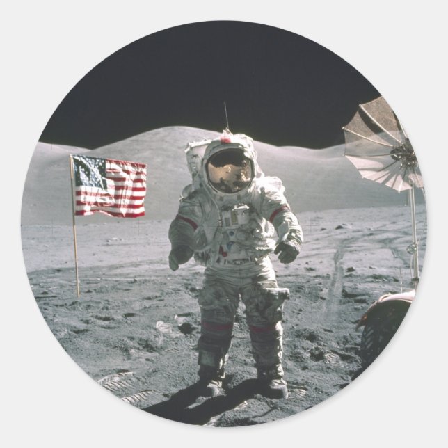 Apollo 17 Letzter Mondspaziersticker Runder Aufkleber (Vorderseite)