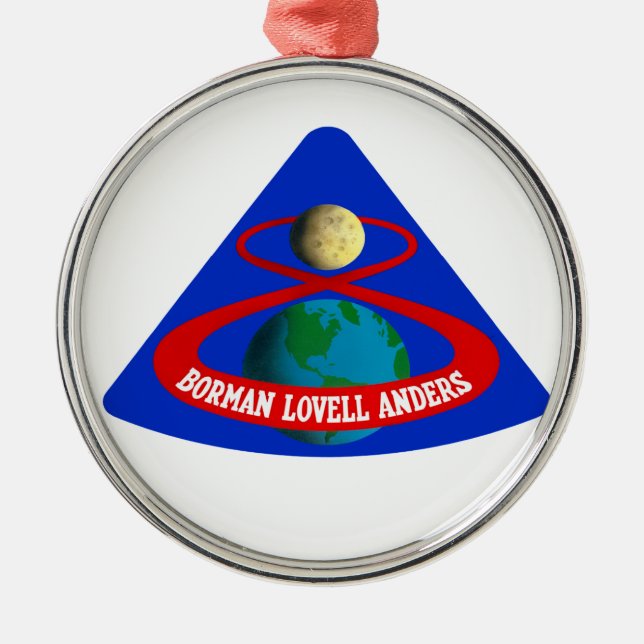 Apollo 8:  Erste Männer zum Mond! Silbernes Ornament (Vorne)