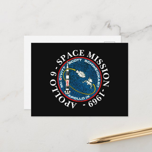 Apollo 9 Raumfahrt Mission 1969 Insignien Postkarte (Vorderseite/Rückseite Beispiel)