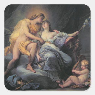 Apollo, der die Nymphe Leucothea streichelt (Öl Quadratischer Aufkleber
