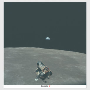 Apollo Lunar Lander und Erdaufgang über dem Mond Aufkleber