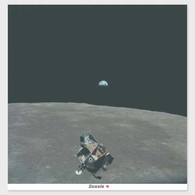 Apollo Lunar Lander und Erdaufgang über dem Mond Aufkleber (Blatt)
