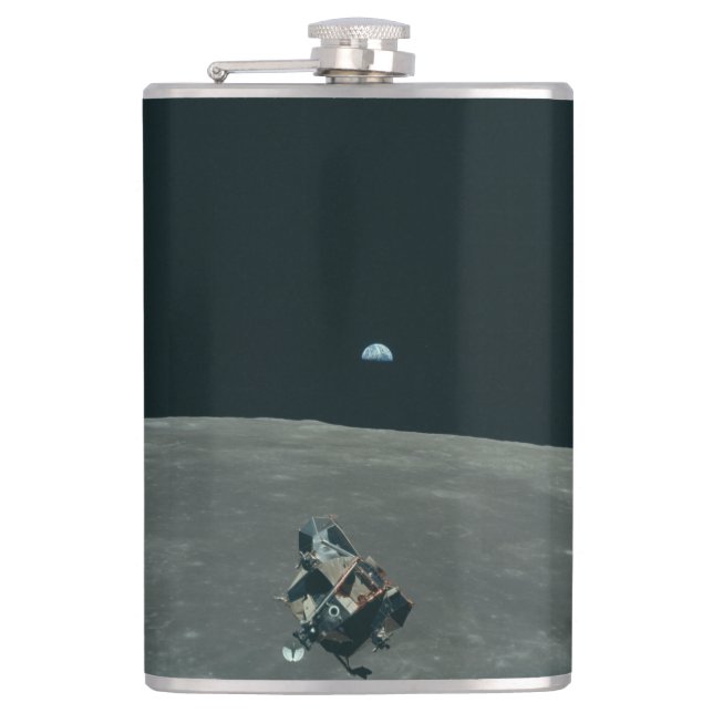Apollo Lunar Lander und Erdaufgang über dem Mond Flachmann (Vorderseite)