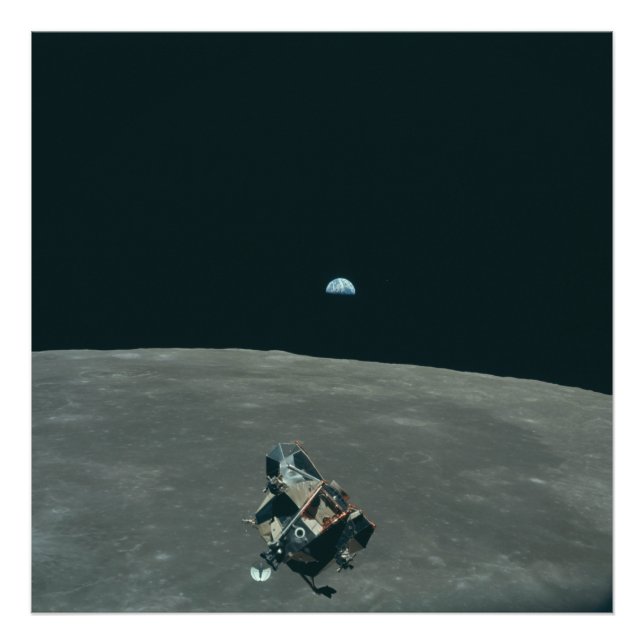 Apollo Lunar Lander und Erdaufgang über dem Mond Fotodruck (Vorne)