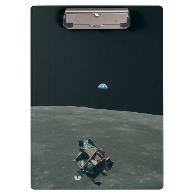 Apollo Lunar Lander und Erdaufgang über dem Mond Klemmbrett (Vorderseite)