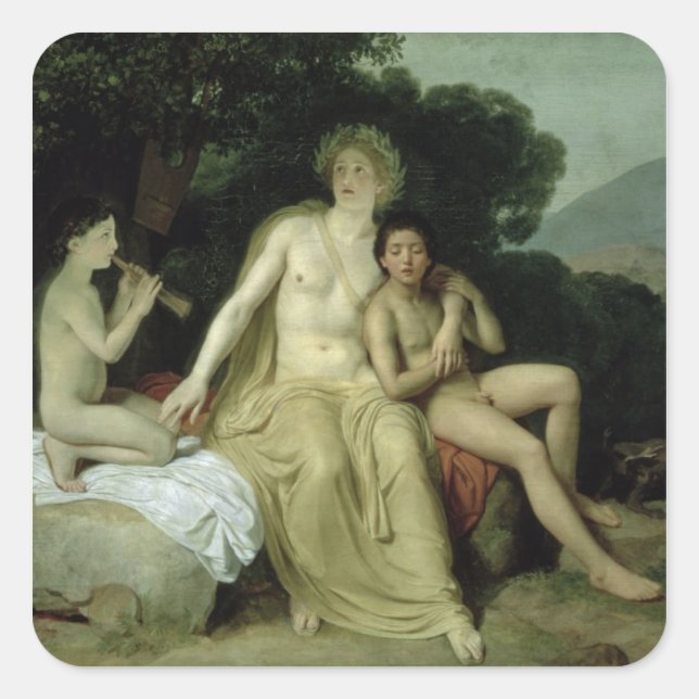 Apollo mit Hyacinthus und Cyparissus Quadratischer Aufkleber (Vorderseite)