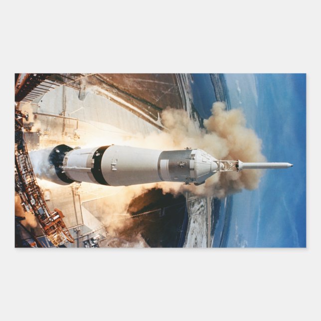 Apollo Saturn V Raketenstart zum Mond 1969 Rechteckiger Aufkleber (Vorderseite)