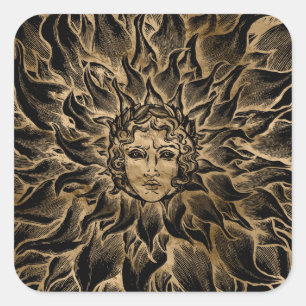 Apollo Sun God Black und Gold Quadratischer Aufkleber