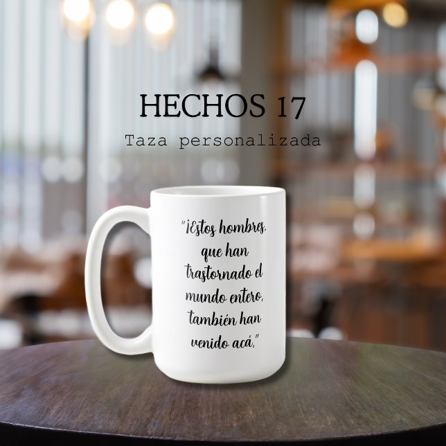 Apostelgeschichte 17 spanischer Bibelvers  Kaffeetasse (Taza personalizada con versículo hechos 17:6 en Español, Christian gift)