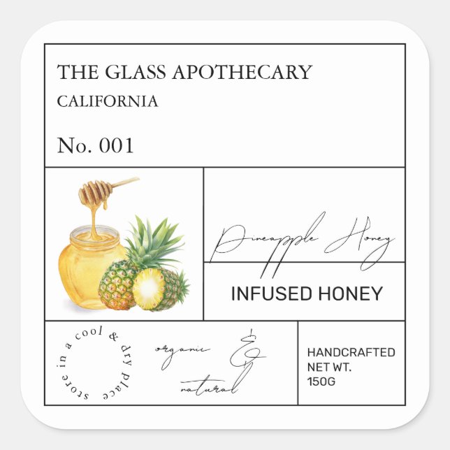 Apothécaire ananas Étiquette de miel infusé (Devant)
