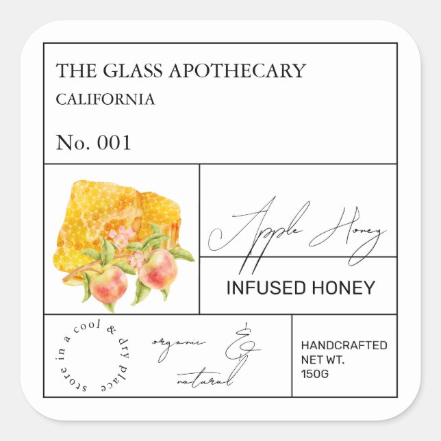 Apothecary Apple Infted Honey Label Quadratischer Aufkleber (Vorderseite)