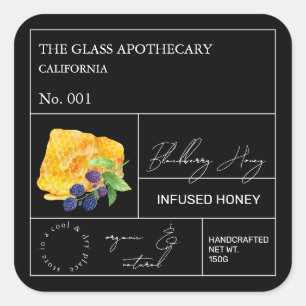 Apothecary BlackBerry Infted Honey Label Quadratischer Aufkleber