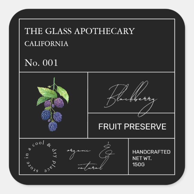 Apothecary BlackBerry Label Quadratischer Aufkleber (Vorderseite)