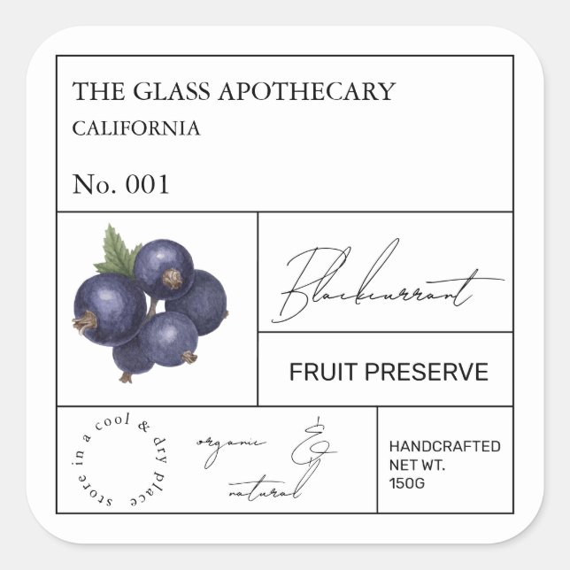 Apothecary Blackcurrant Quadratischer Aufkleber (Vorderseite)