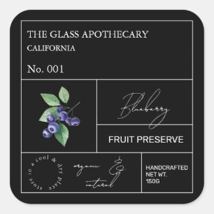 Apothecary Blueberry Label Quadratischer Aufkleber