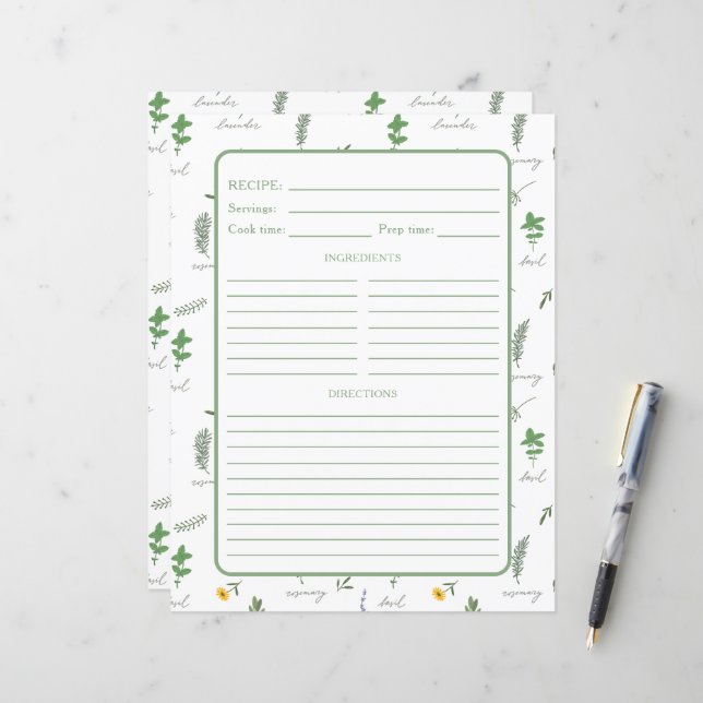 Apothecary Botanical Recipe Binder Page (Vorderseite/Rückseite Beispiel)