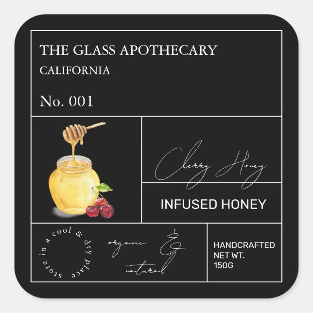 Apothecary Cherry Infted Honey Label Quadratischer Aufkleber (Vorderseite)