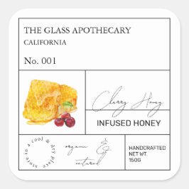 Apothecary Cherry Infted Honey Label Quadratischer Aufkleber