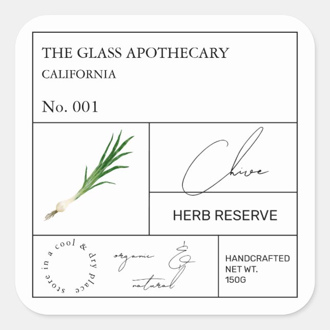 Apothecary Chive Label Quadratischer Aufkleber (Vorderseite)