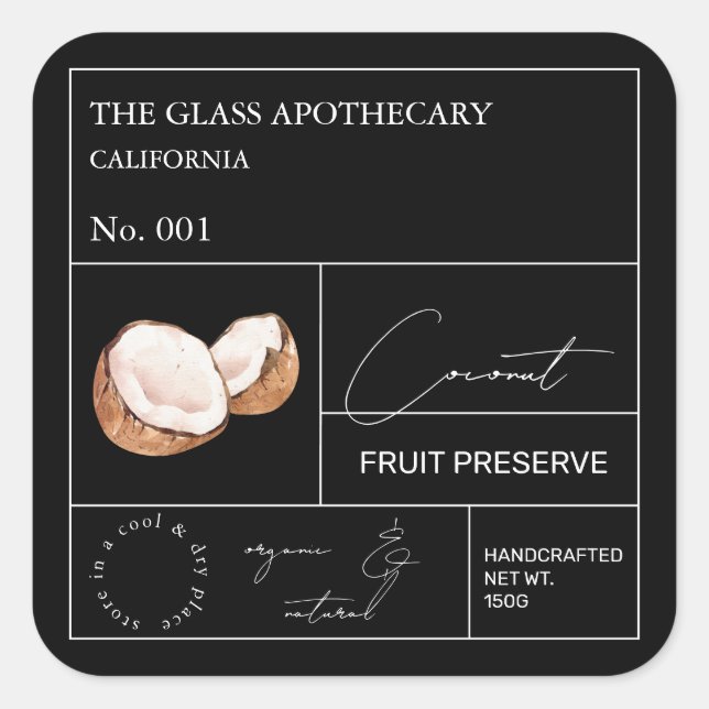 Apothecary Coconut Label Quadratischer Aufkleber (Vorderseite)
