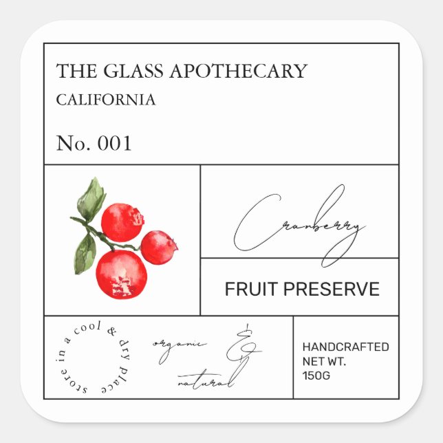 Apothecary Cranberry Label Quadratischer Aufkleber (Vorderseite)