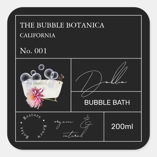 Apothecary Dahlia Bubble Bath Label Quadratischer Aufkleber (Vorderseite)
