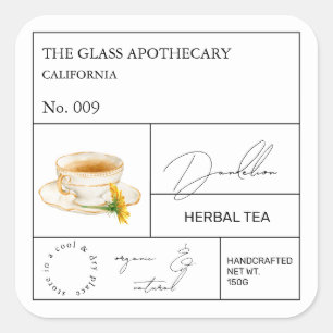 Apothecary Dandelion Herbal Tee Label Quadratischer Aufkleber
