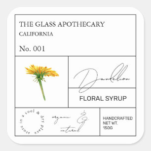 Apothecary Dandelion Label Quadratischer Aufkleber