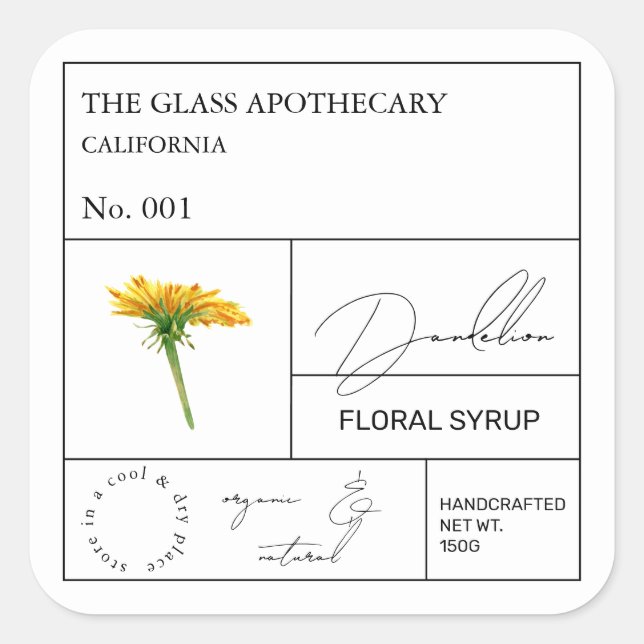 Apothecary Dandelion Label Quadratischer Aufkleber (Vorderseite)