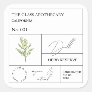 Apothecary Dill Label Quadratischer Aufkleber
