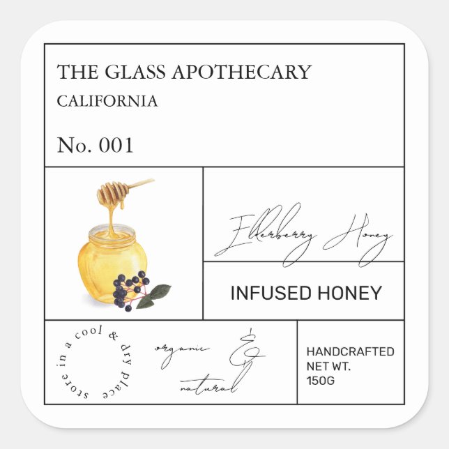 Apothecary Elderberry Infted Honey Label Quadratischer Aufkleber (Vorderseite)