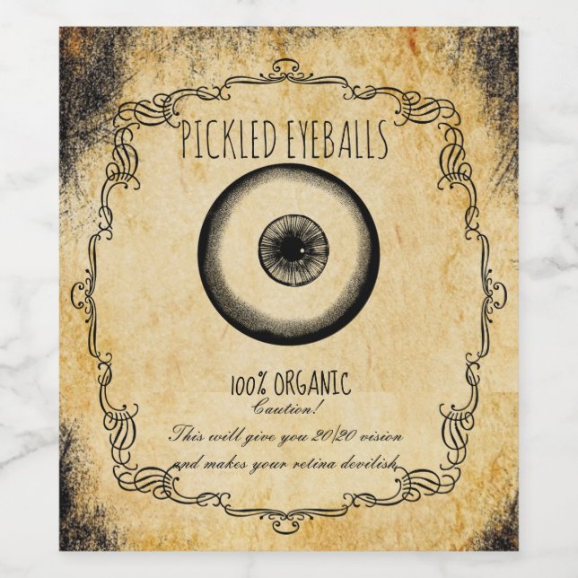 Apothecary halloween Vintag pickled eyeball Weinetikett (Einzelnes Label)