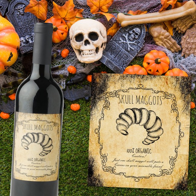 Apothecary halloween Vintag Skull maggot Weinetikett (Von Creator hochgeladen)