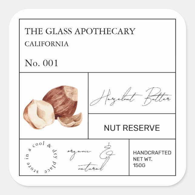 Apothecary Hazelnut Label Quadratischer Aufkleber (Vorderseite)