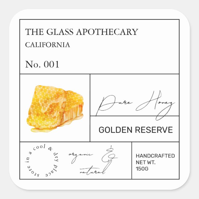 Apothecary Honeycomb Honey Label Quadratischer Aufkleber (Vorderseite)