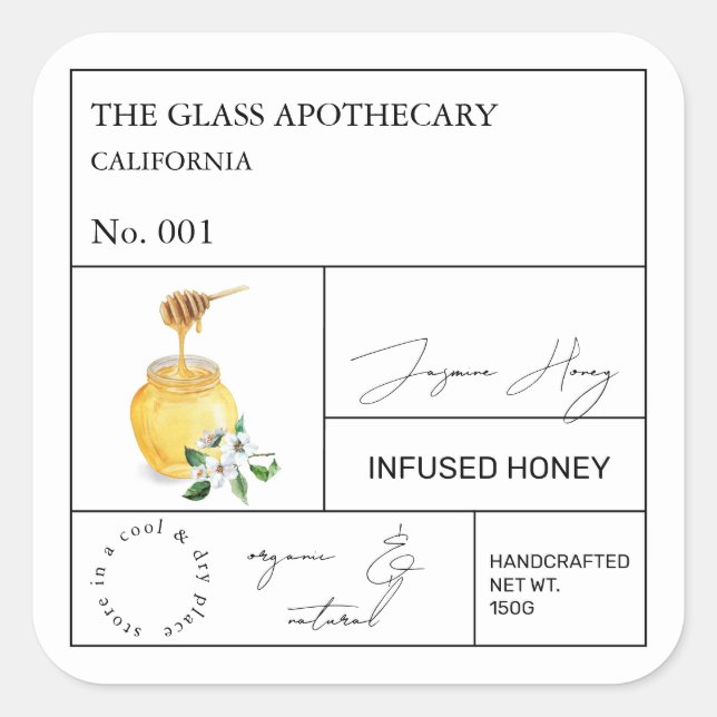 Apothecary Jasmine Infomaterial Honey Label Quadratischer Aufkleber (Vorderseite)