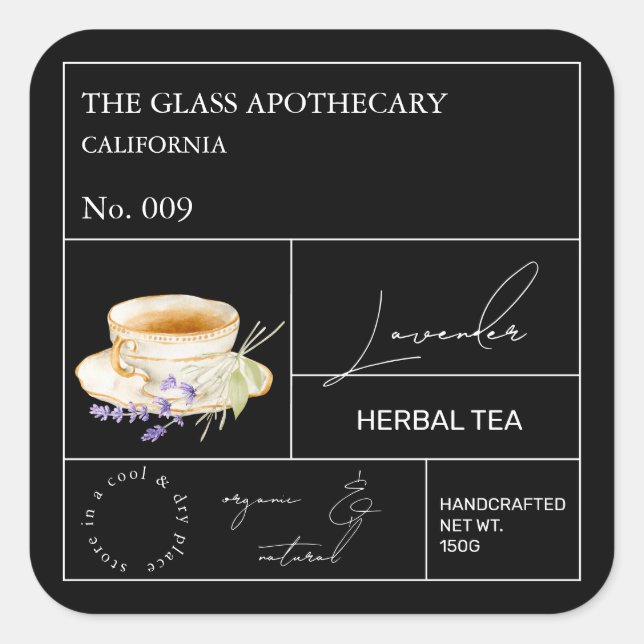 Apothecary Lavender Herbal Tea Label Quadratischer Aufkleber (Vorderseite)