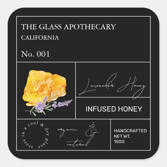 Apothecary Lavender Infted Honey Label Quadratischer Aufkleber (Vorderseite)