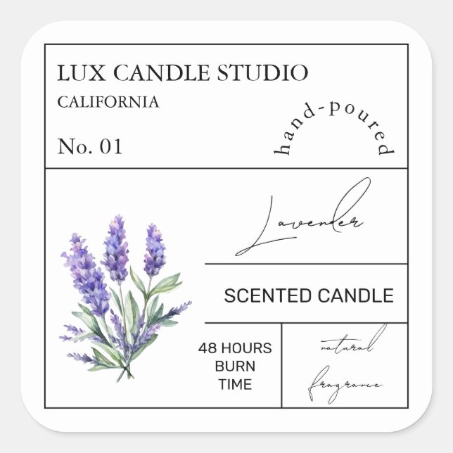 Apothecary Lavender Scented Candle Label Quadratischer Aufkleber (Vorderseite)