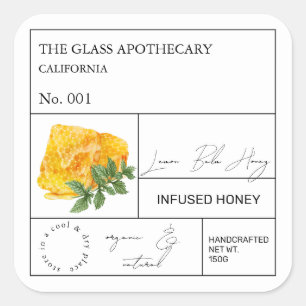 Apothecary Lemon Balm Infanterie Honey Label Quadratischer Aufkleber