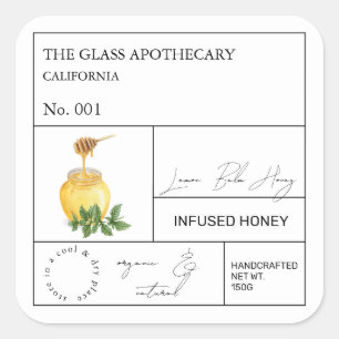Apothecary Lemon Balm Infanterie Honey Label Quadratischer Aufkleber