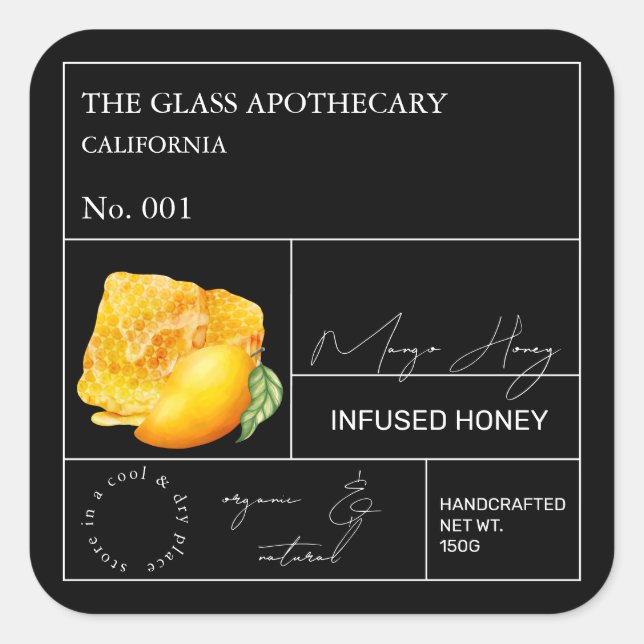 Apothecary Mango Infoblatt Quadratischer Aufkleber (Vorderseite)