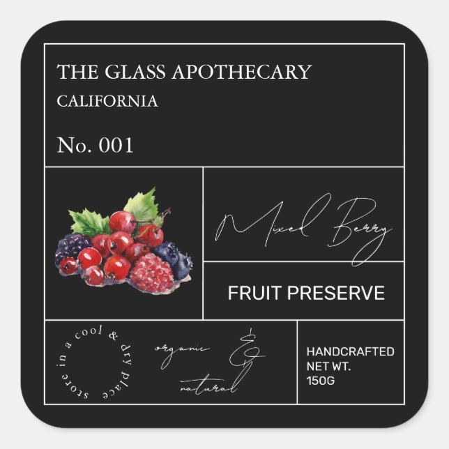 Apothecary Mixed Berry Label Quadratischer Aufkleber (Vorderseite)