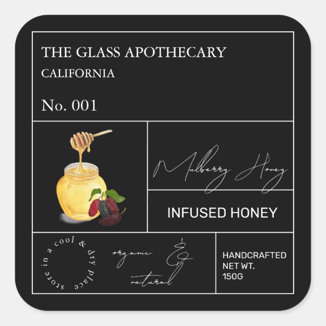 Apothecary Mulberry Infted Honey Label Quadratischer Aufkleber (Vorderseite)